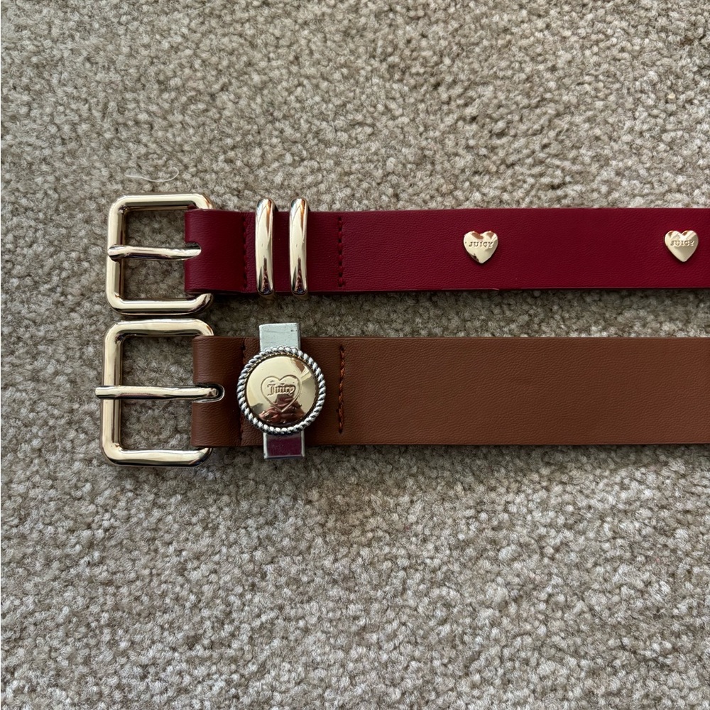 Juicy Couture lot of 2 belts Red with gold hearts and Brown